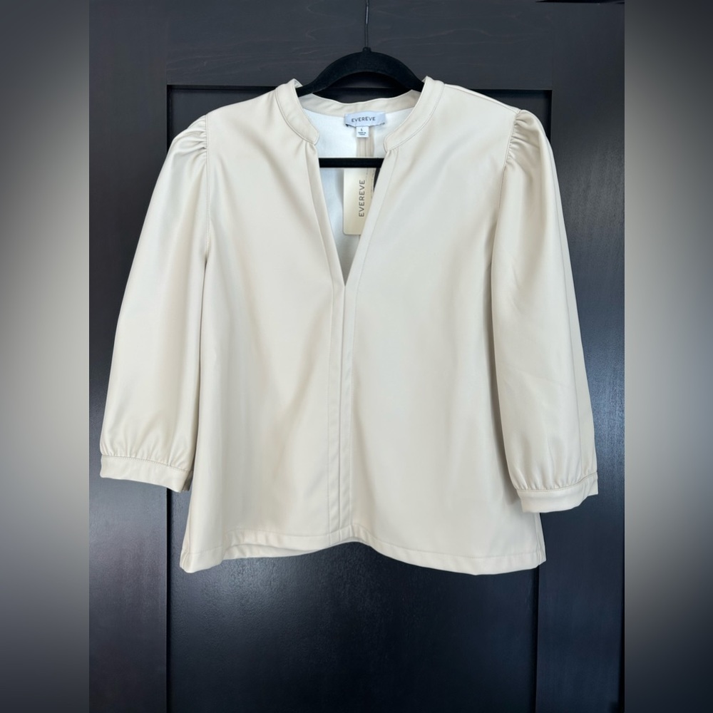 Evereve Ryann Faux Leather Top, Bone, Women’s Size Large